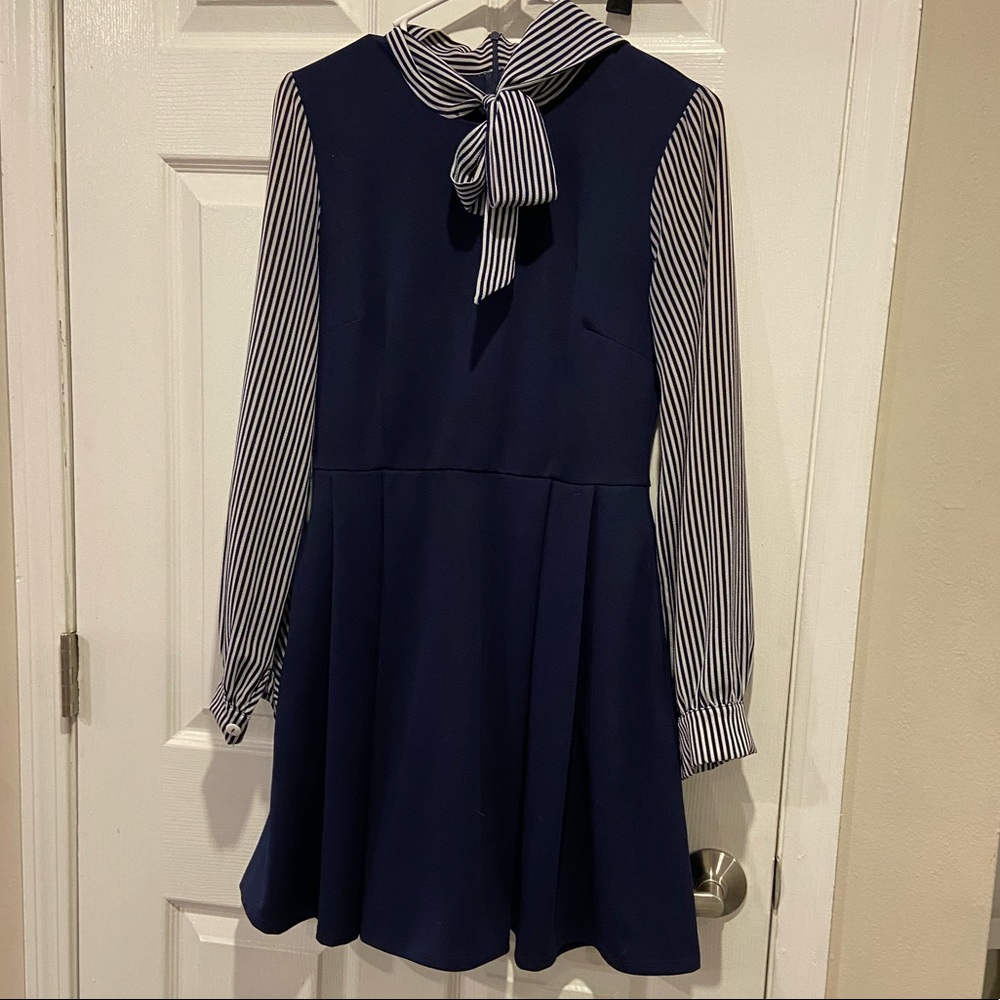 Small Parlor retro a line dress blue cream striped